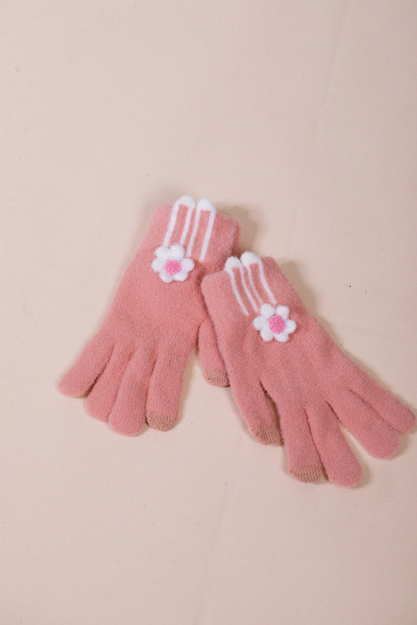 Svnx Knit Floral Gloves In Pink