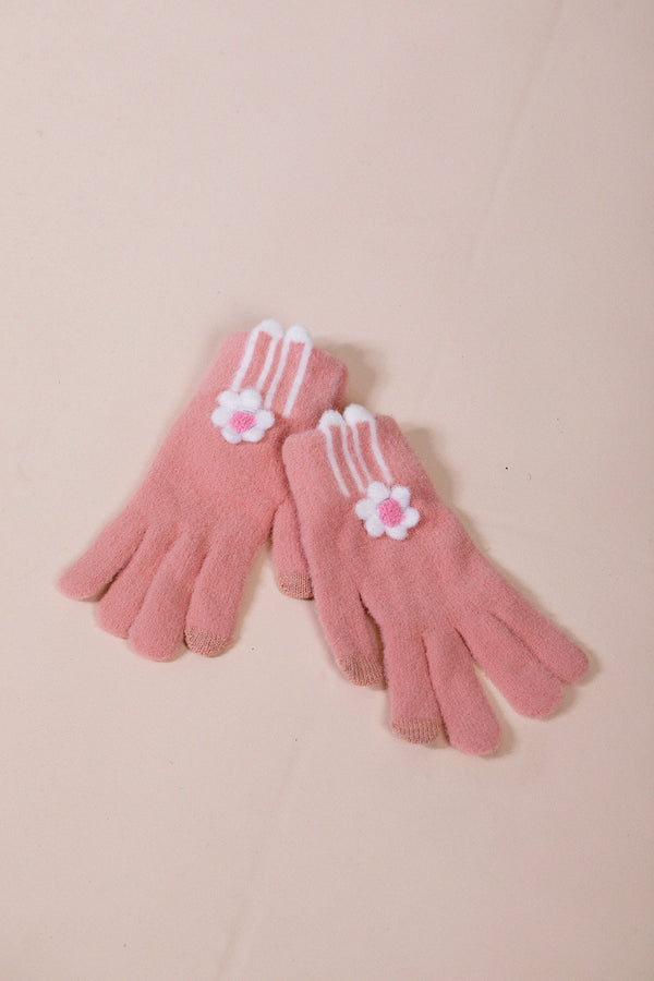 Svnx Knit Floral Gloves In Pink