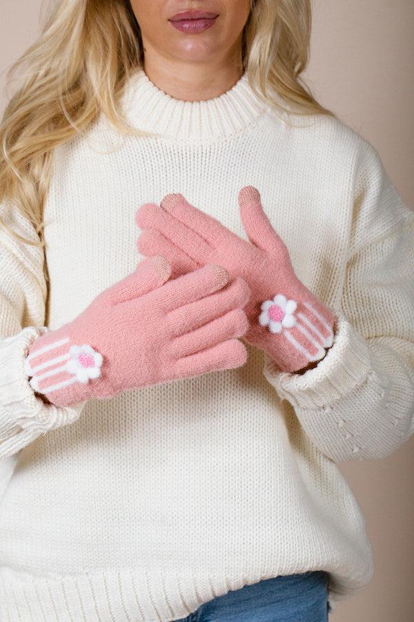 svnx Knit Floral Gloves in Pink