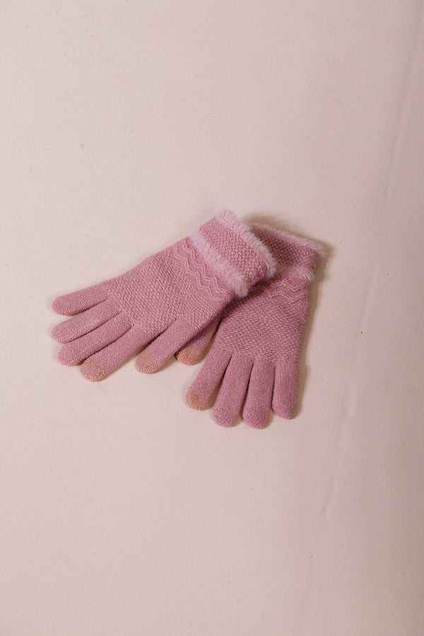 Svnx Knitted Gloves With Plush Detail In Pink