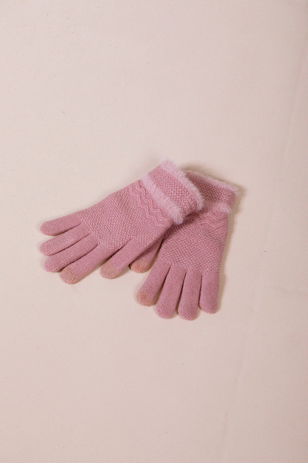 svnx Knitted Gloves With Plush Detail In Pink