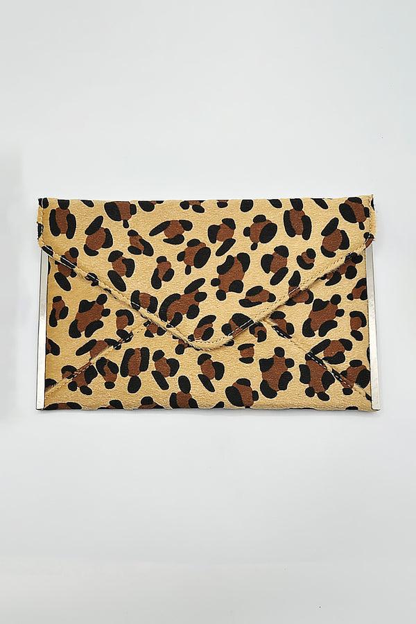 svnx Leopard Envelope Clutch Bag In Light Beige