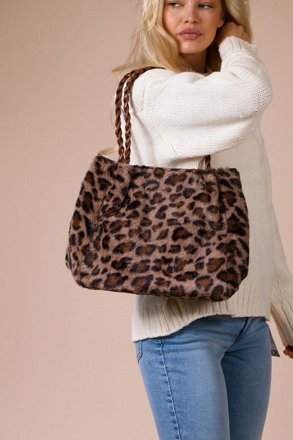 Svnx Leopard Faux Fur Tote In Brown
