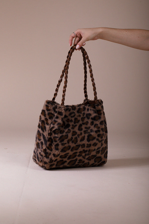 Svnx Leopard Faux Fur Tote In Brown
