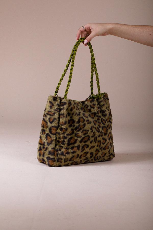 Svnx Leopard Faux Fur Tote In Olive