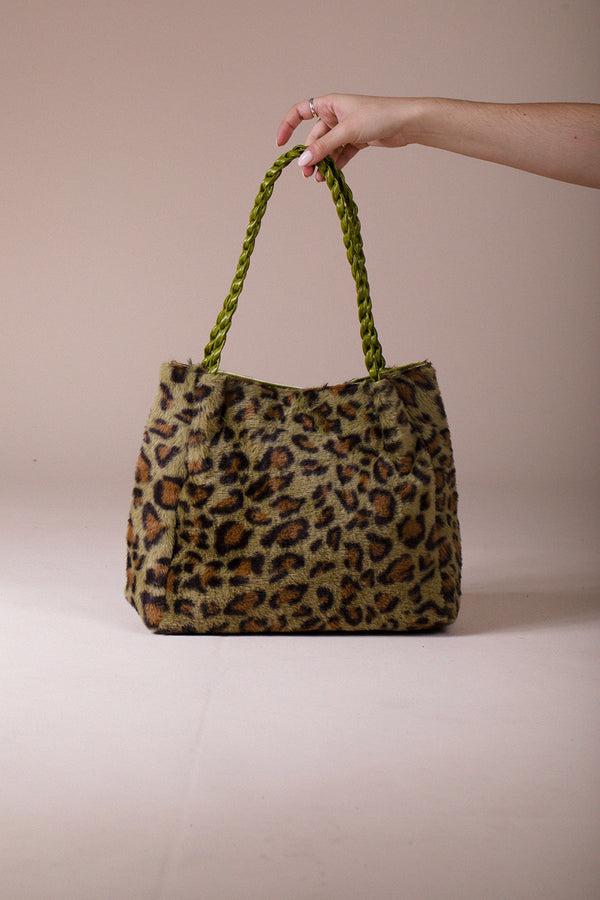 svnx Leopard Faux Fur Tote In Olive