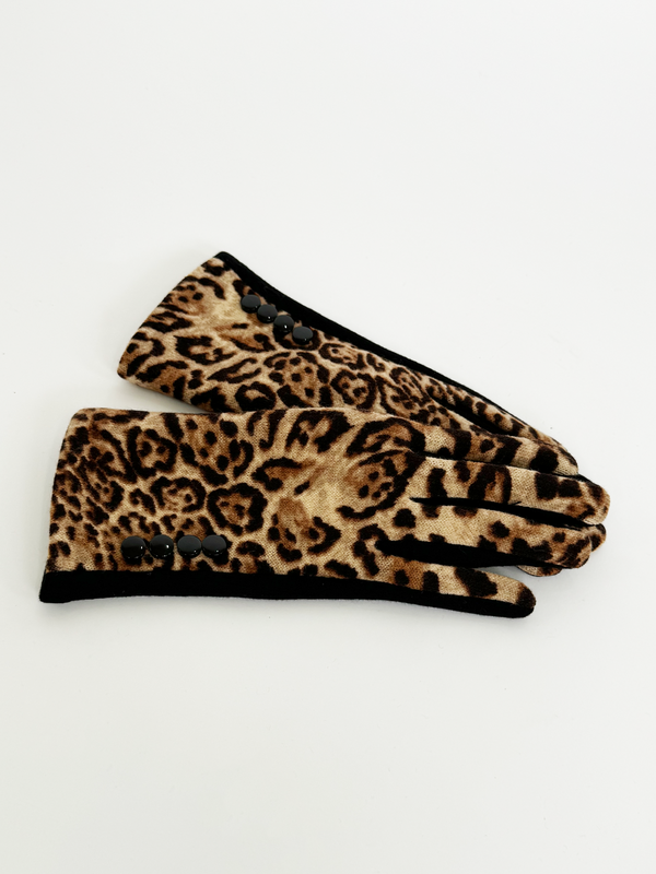 svnx Leopard Print Gloves with Black Buttons