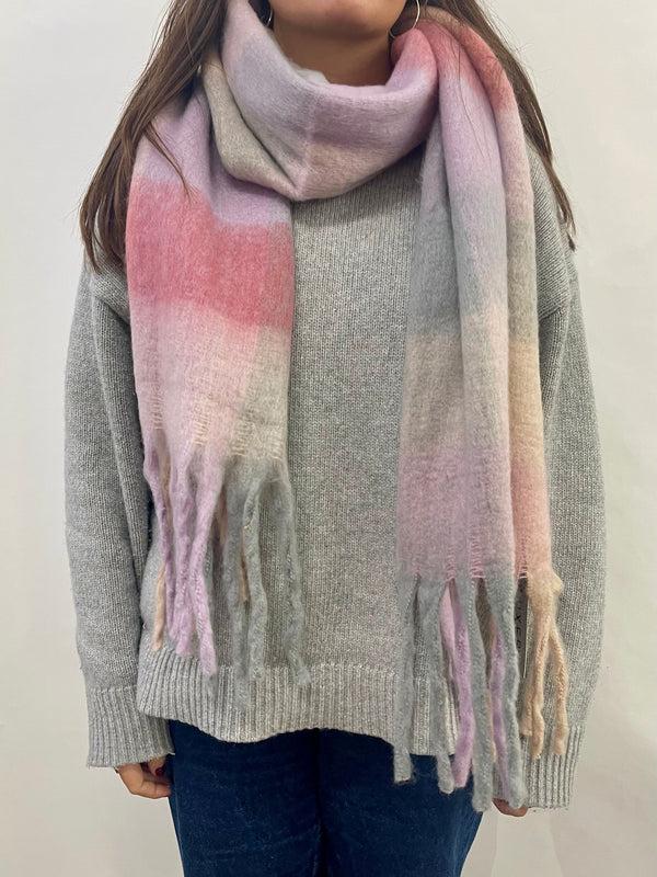 Svnx Light Pink Grey Stripe Scarf