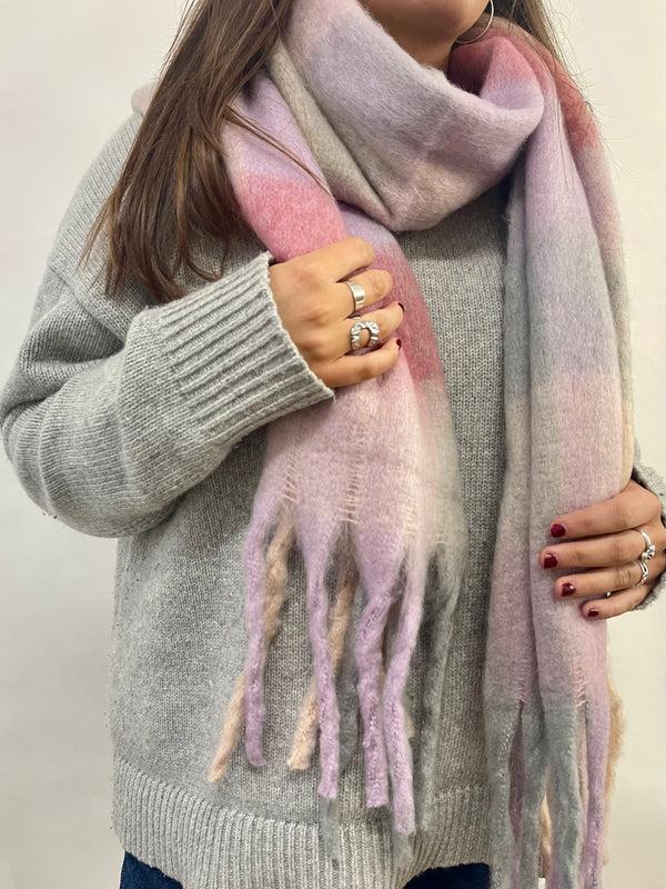 svnx Light Pink Grey Stripe Scarf