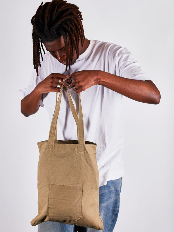 Svnx Linen Tote Bag With Front Pocket In Bay Leaf