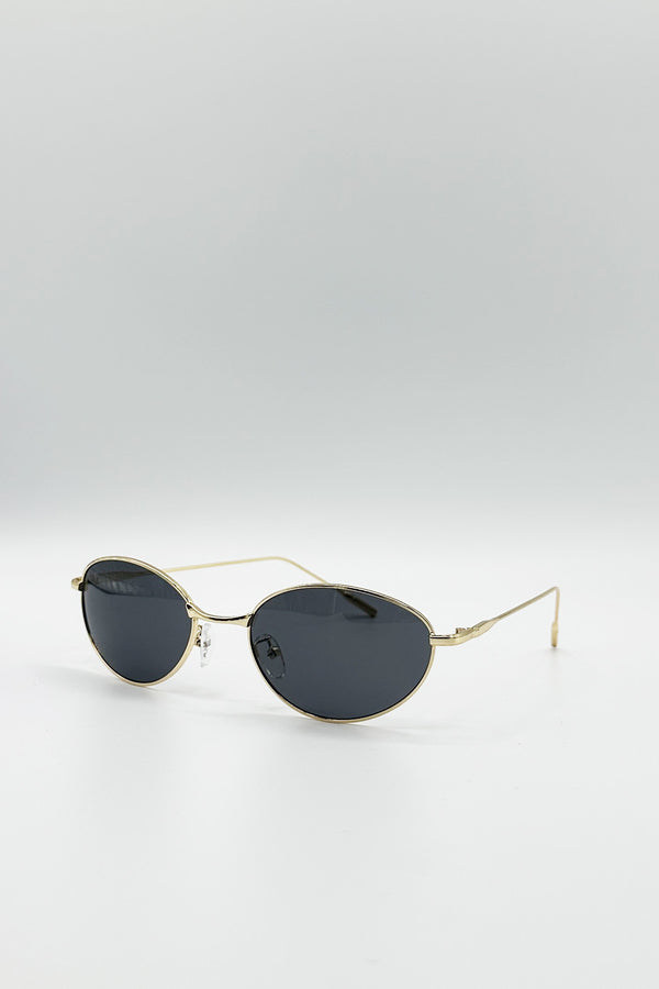 Svnx Metal Oval Cat Eye Sunglasses In Black