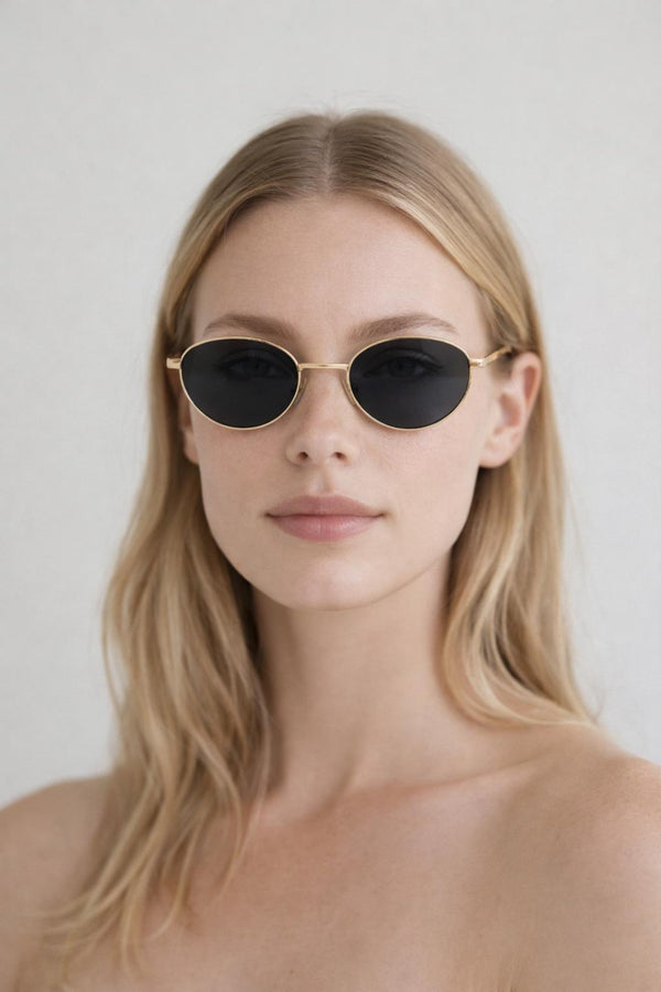 svnx Metal Oval Cat Eye Sunglasses In Black