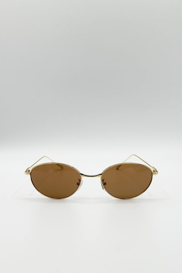 Svnx Metal Oval Cat Eye Sunglasses In Brown