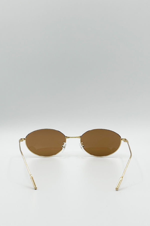 Svnx Metal Oval Cat Eye Sunglasses In Brown