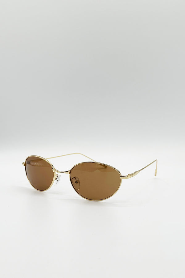 Svnx Metal Oval Cat Eye Sunglasses In Brown