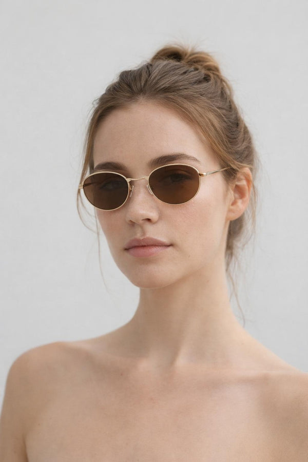 svnx Metal Oval Cat Eye Sunglasses In Brown