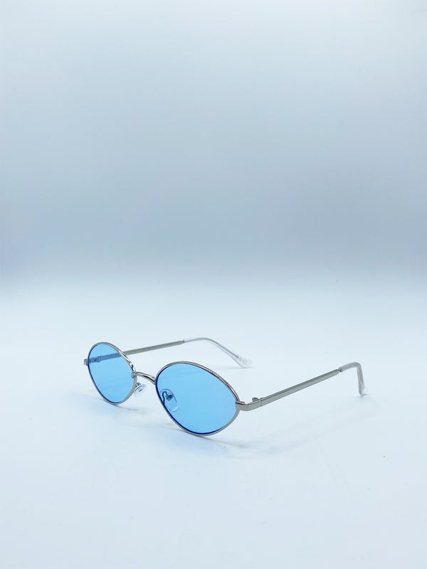 Svnx Metal Oval Frame Sunglasses With Blue Lenses