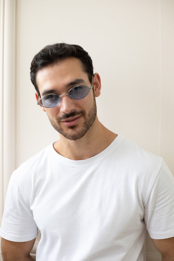 Svnx Metal Oval Frame Sunglasses With Blue Lenses