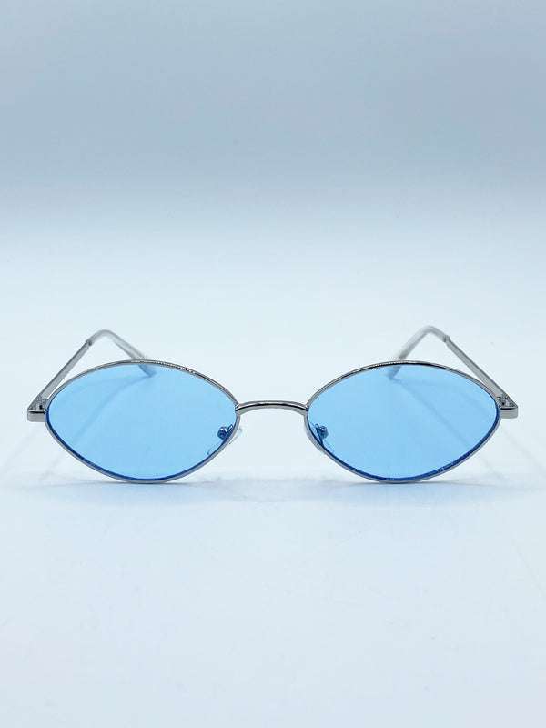 svnx Metal Oval Frame Sunglasses with Blue Lenses