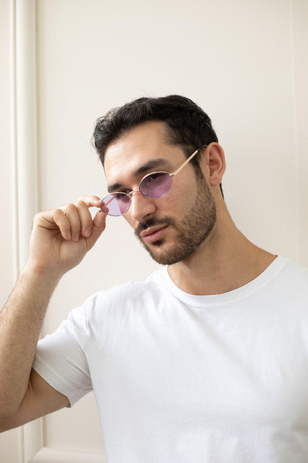 Svnx Metal Oval Frame Sunglasses With Lilac Lenses