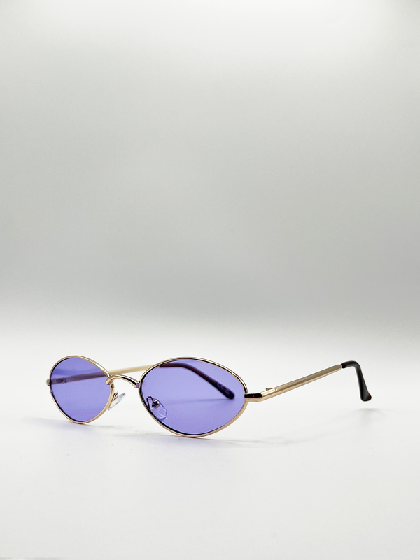 Svnx Metal Oval Frame Sunglasses With Lilac Lenses