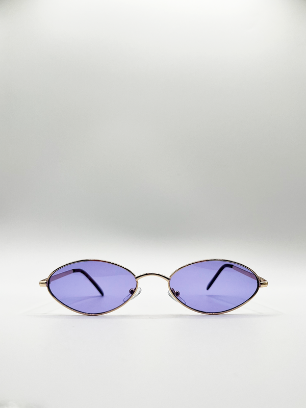 svnx Metal Oval Frame Sunglasses with Lilac Lenses
