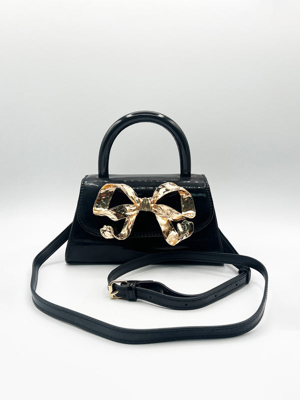 Svnx Metallic Bow Top Handle Bag In Black