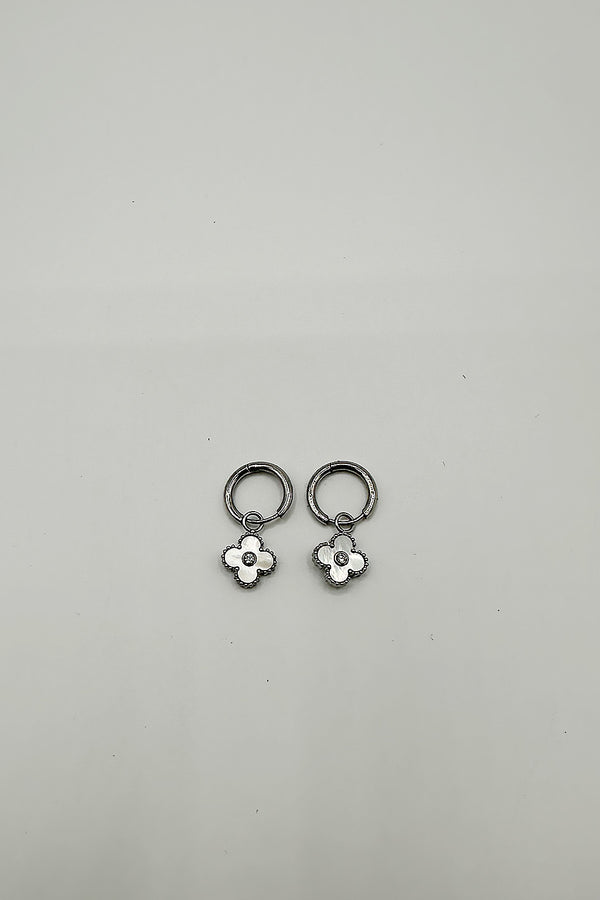 Svnx Mini Clover Drop Hoop Earrings In Silver