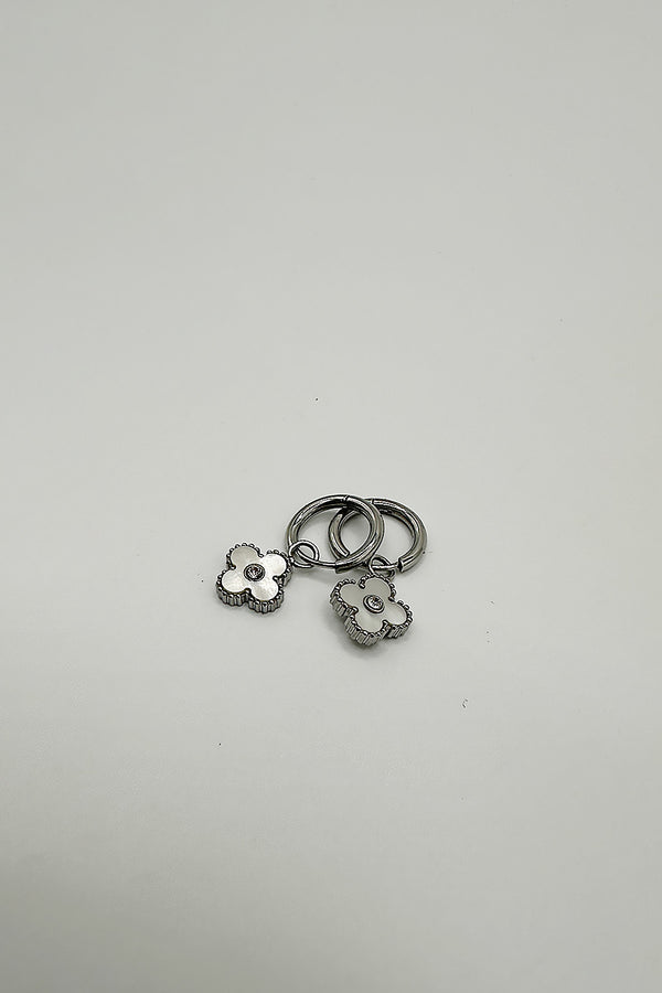 svnx Mini Clover Drop Hoop Earrings in Silver