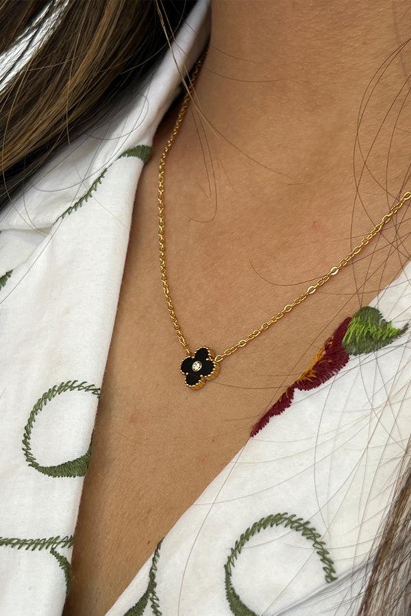 Svnx Mini Clover Necklace In Gold Black - Gift Boxed