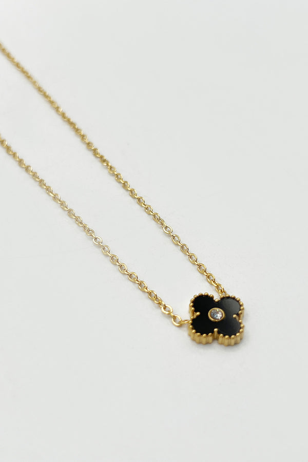 svnx Mini Clover Necklace in Gold Black - Gift Boxed