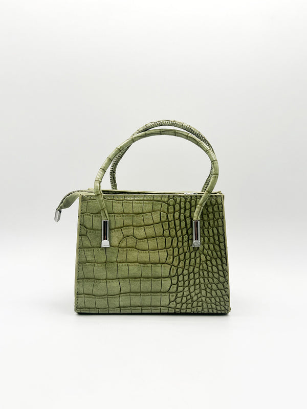 Svnx Mini Croc Crossbody Bag In Sage
