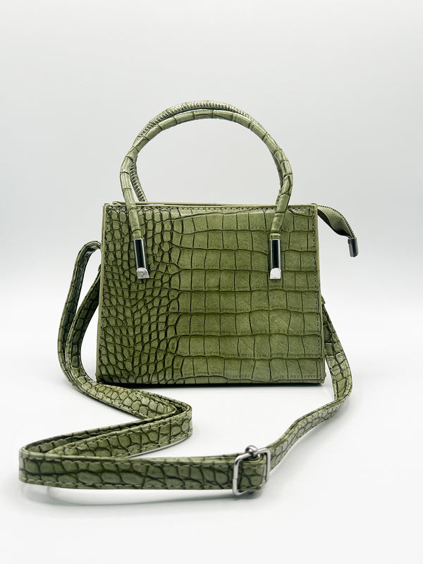 Svnx Mini Croc Crossbody Bag In Sage