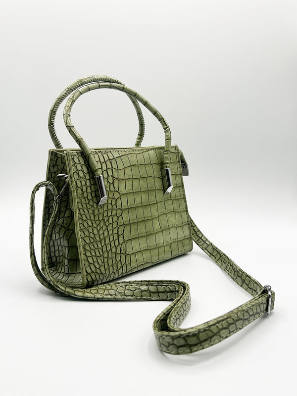 Svnx Mini Croc Crossbody Bag In Sage