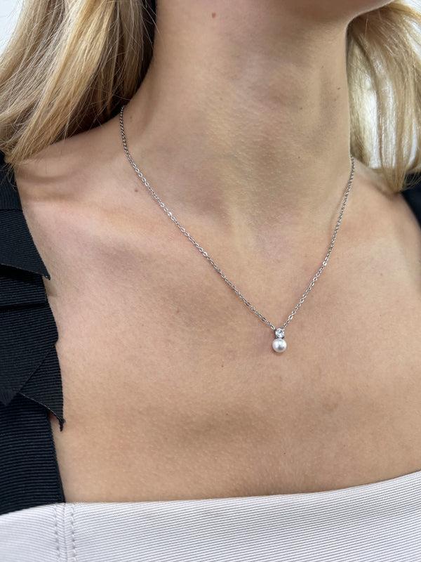 Svnx Mini Pearl Diamante Necklace In Silver