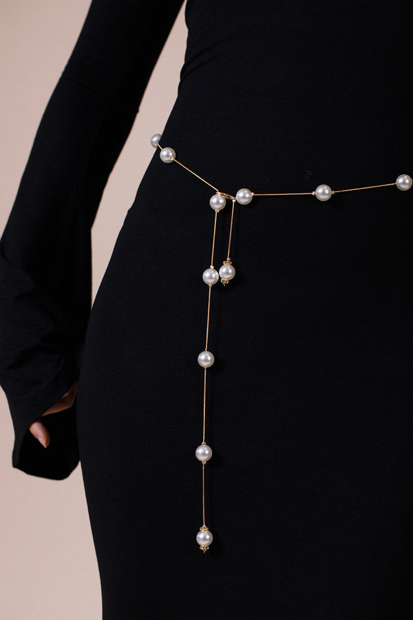 Svnx Minimal Pearl Chain Belt In Gold