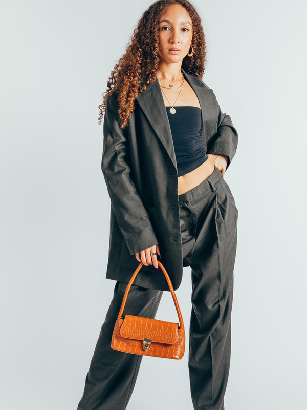 Svnx Moc Croc PU Shoulder Bag With Clasp