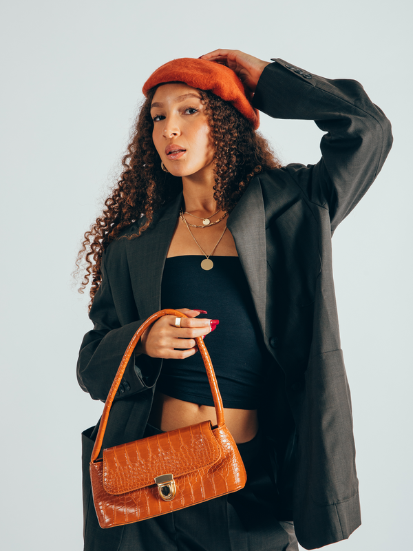 Svnx Moc Croc PU Shoulder Bag With Clasp