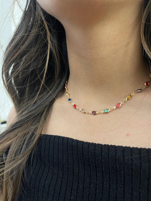 Svnx Multicolour Oval Chain Necklace