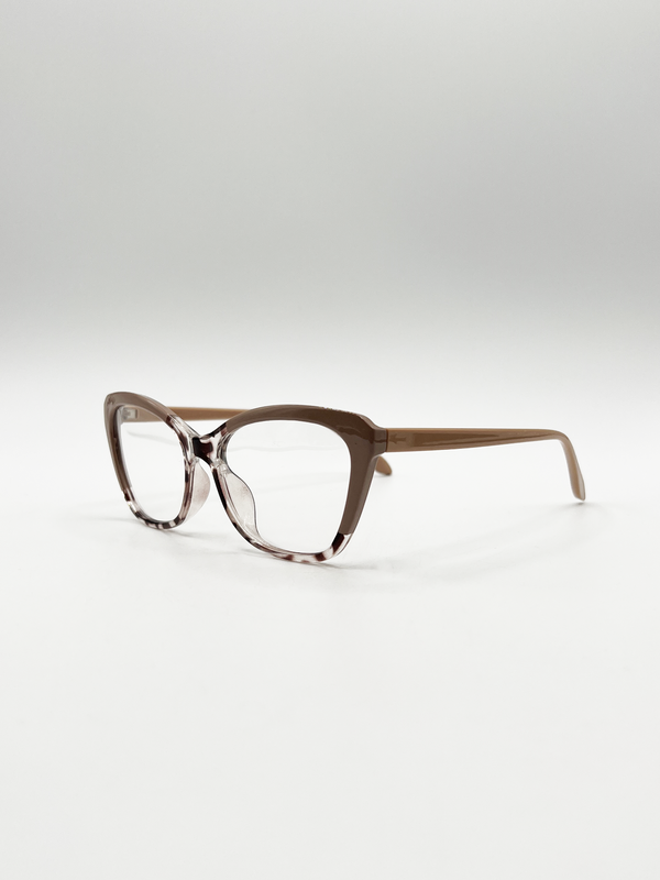 Svnx Nude Pink And Animal Print Clear Lens Glasses