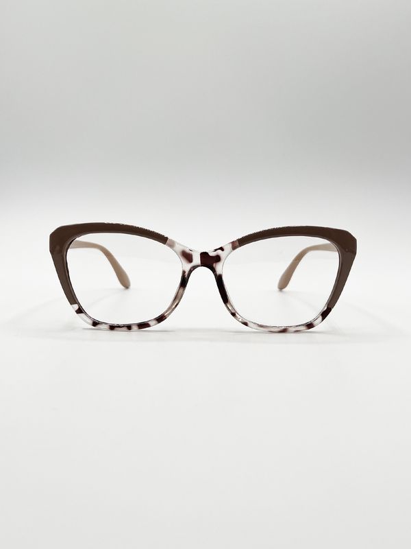 svnx Nude pink and Animal print Clear Lens Glasses