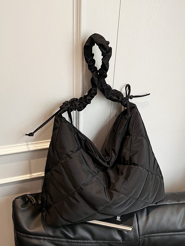 Svnx Nylon Quilted Shoulder Bag With Ruched Strap