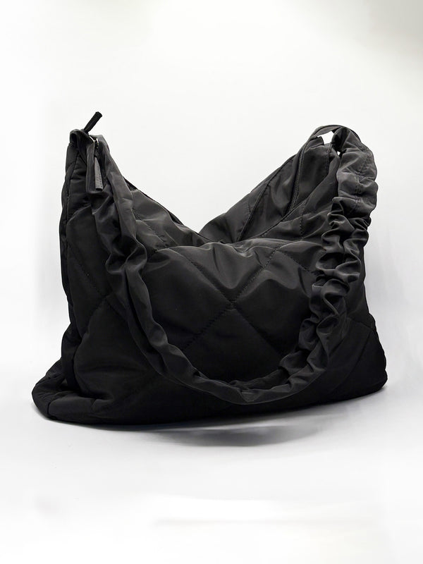 svnx Nylon Quilted Shoulder Bag with Ruched Strap
