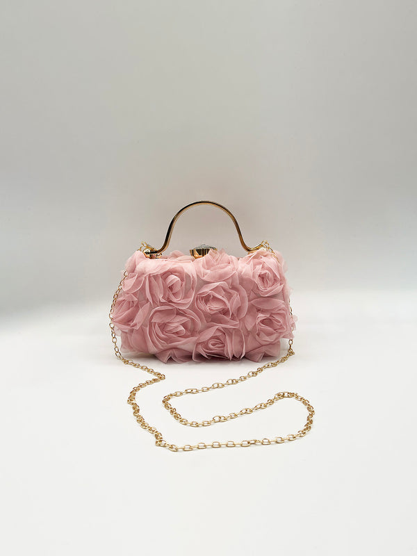 Svnx Organza 3D Rose Clutch In Pink
