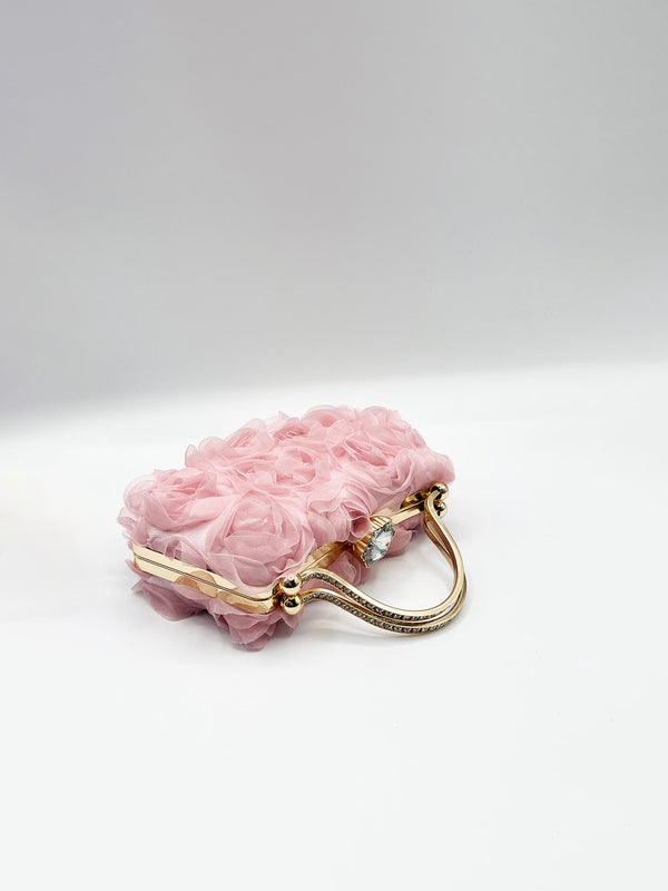 Svnx Organza 3D Rose Clutch In Pink