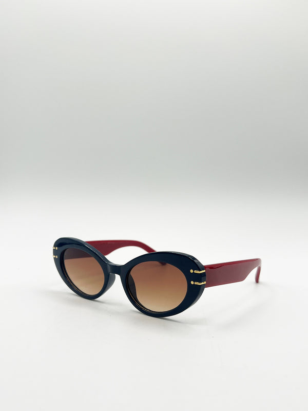 svnx Oval Cat-Eye Sunglasses in Navy Red