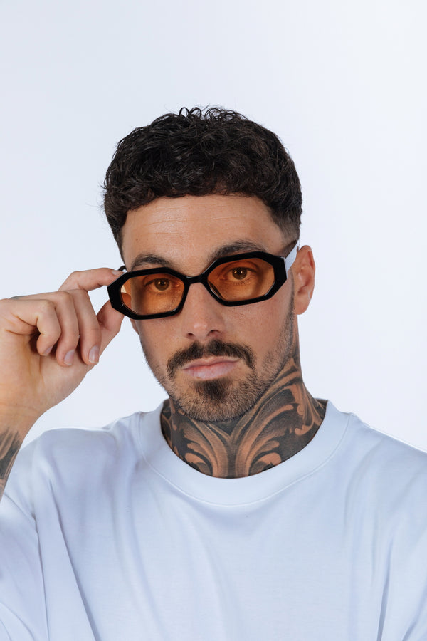 Svnx Oval Geomentric Sunglasses In Black Orange