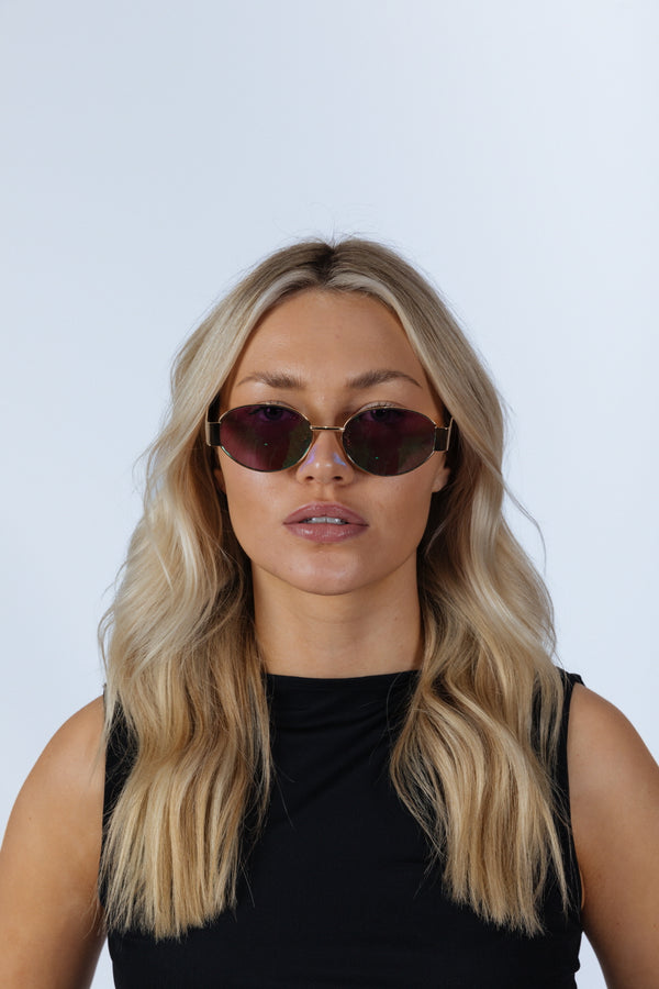 Svnx Oval Metal Frame Sunglasses In Gold Green