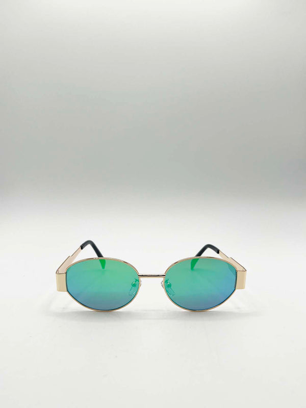 Svnx Oval Metal Frame Sunglasses In Gold Green