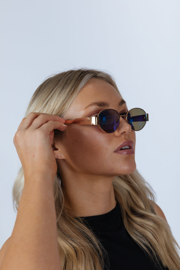 Svnx Oval Metal Frame Sunglasses In Gold Green